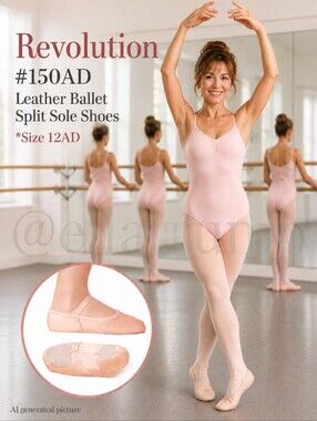 Dance Shoes Revolution #150AD Pink Leather Ballet Split Sole Shoes Size 12AD